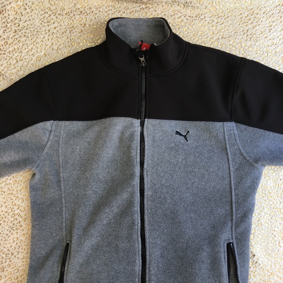 Puma Boy’s Fleece Zip Up Black Grey Jacket - Picture 7 of 8